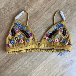 NEW Free People Calla Embellished Mesh Triangle Bralette in Mustard Yellow